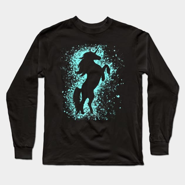 Magical Blue Unicorn Long Sleeve T-Shirt by Lady Lilac